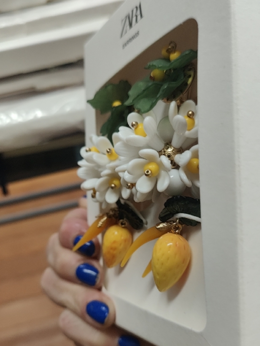 Zara White, Yellow & Green Floral Drop Earrings - Picture 7 of 7